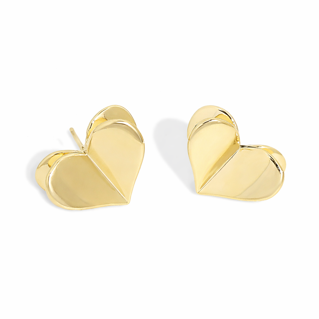3D Metallic Heart Stud Earrings
