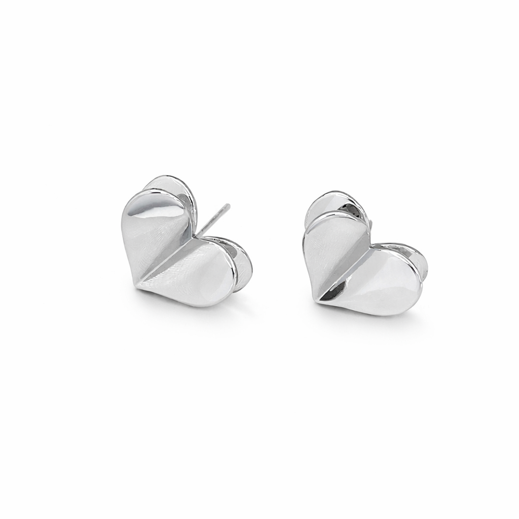 3D Metallic Heart Stud Earrings