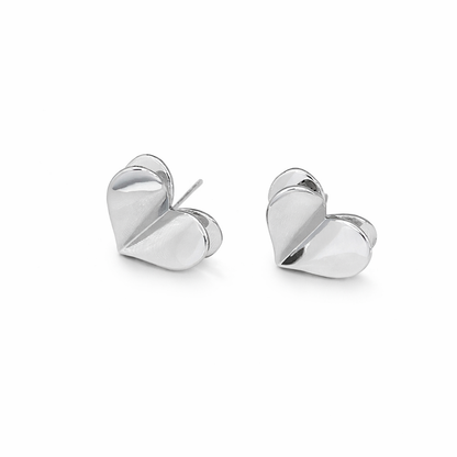 3D Metallic Heart Stud Earrings