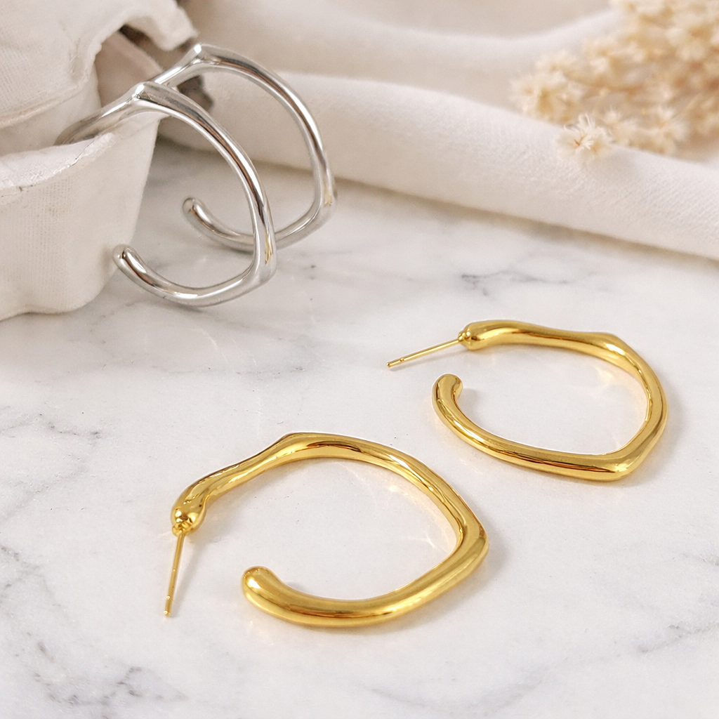 C-Shape Hoop Stud Earrings