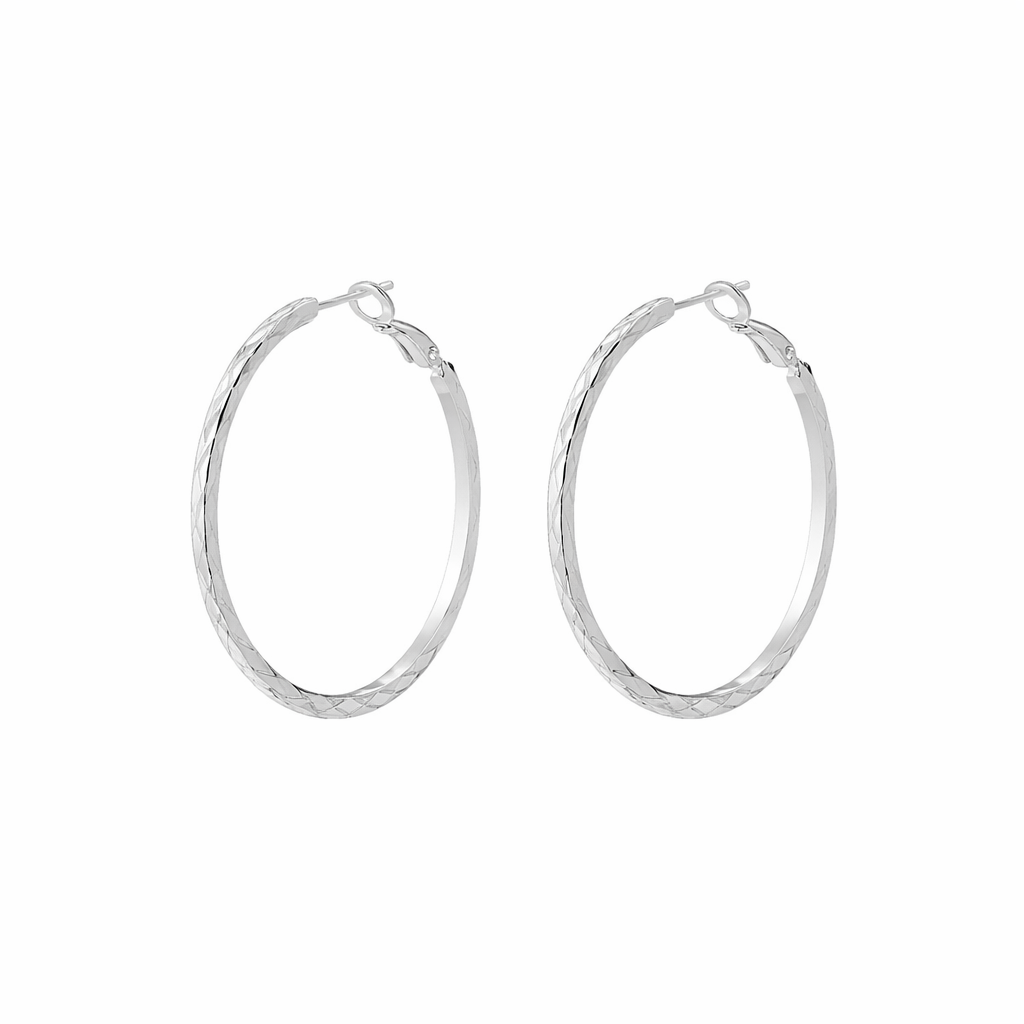 Rhombus Textured Silver Hoop Earrings