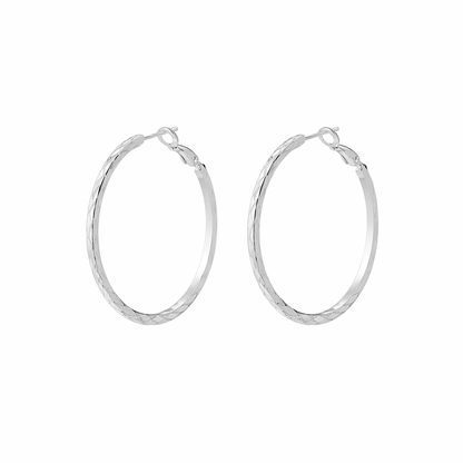 Rhombus Textured Silver Hoop Earrings
