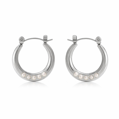Faux Pearl C-Shape Hoop Earrings