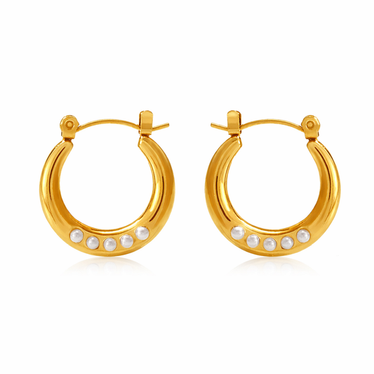 Faux Pearl C-Shape Hoop Earrings