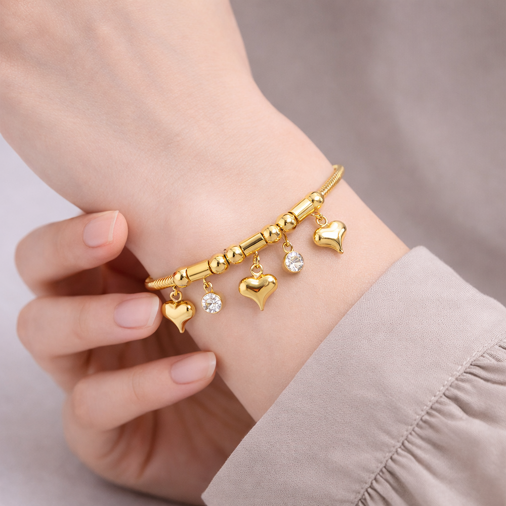 Heart & Zircon Charm Bracelet