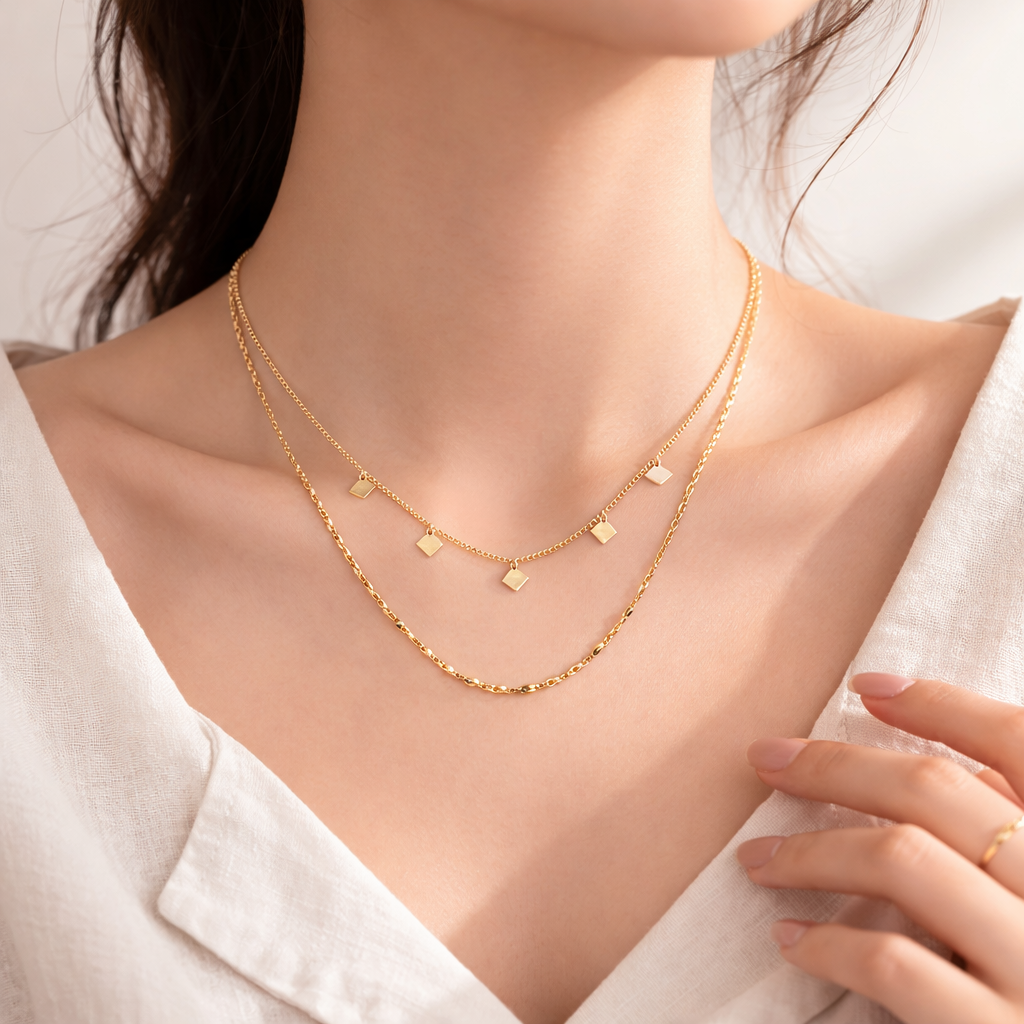 Double-Layer Rhombus Sequin Necklace