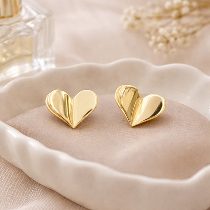 3D Metallic Heart Stud Earrings