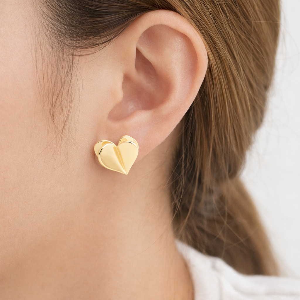 3D Metallic Heart Stud Earrings