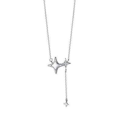 Faux Shell & Zircon Four-Pointed Star Pendant Necklace
